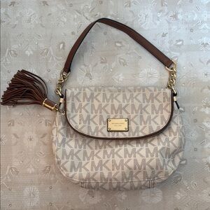 Michael Kors Cream and Brown Shoulder Bag with Tassel Charm